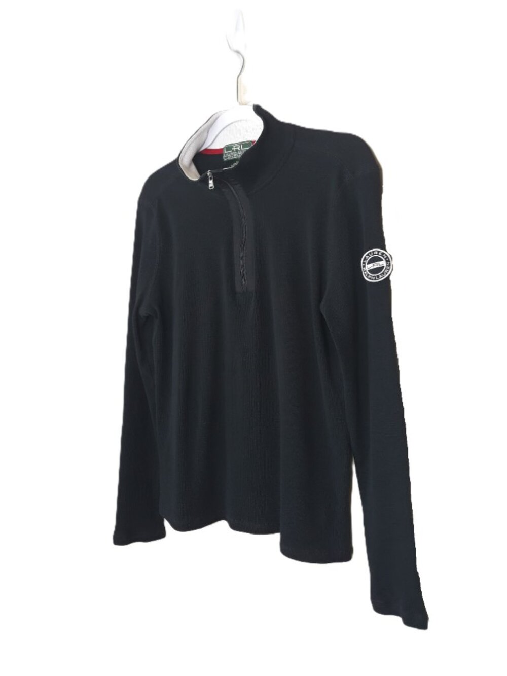Lauren Ralph Lauren Black Quarter Zip Top Logo Patch Thermal Knit XL